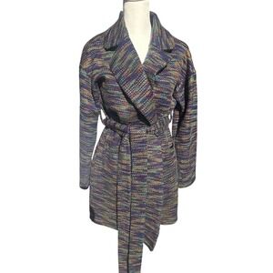 ModCloth Knit‎ Belted Cardigan Multi Color Bohemian Sweater Coat Retro Indie